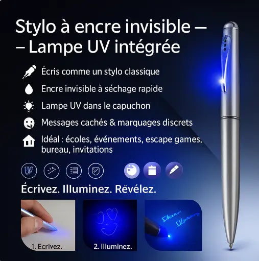 Stylo à Encre Invisible avec Lampe UV — Stylo secret pour messages cachés FAMICOLOR