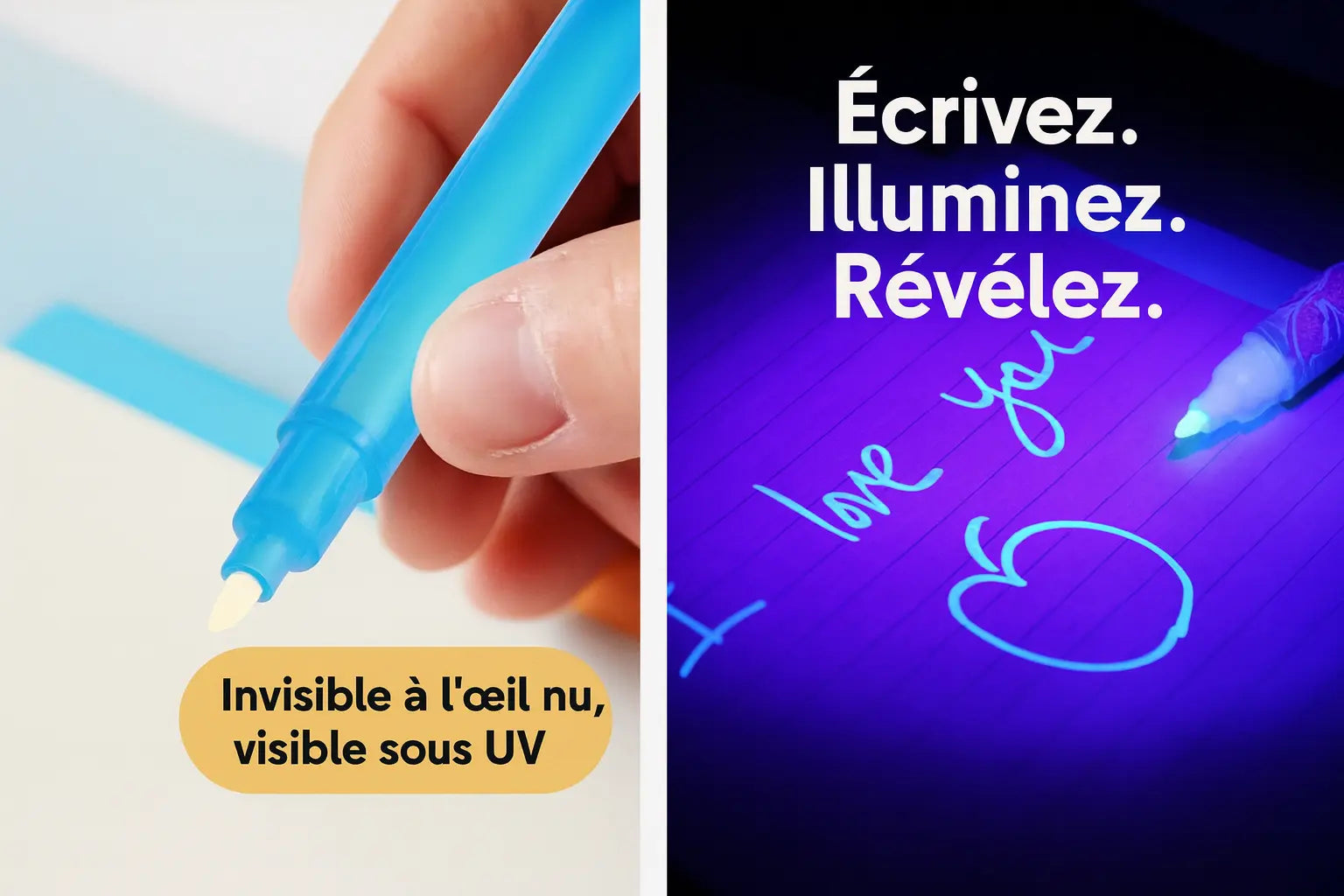 Stylo à encre invisible + lampe UV — Pointe ronde — Messages secrets & dessins lumineux FAMICOLOR