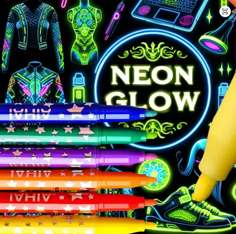 6 Surligneurs Néon “Night Glow” — Couleurs lumineuses qui brillent sous lumière noire (UV) — FAMICOLOR
