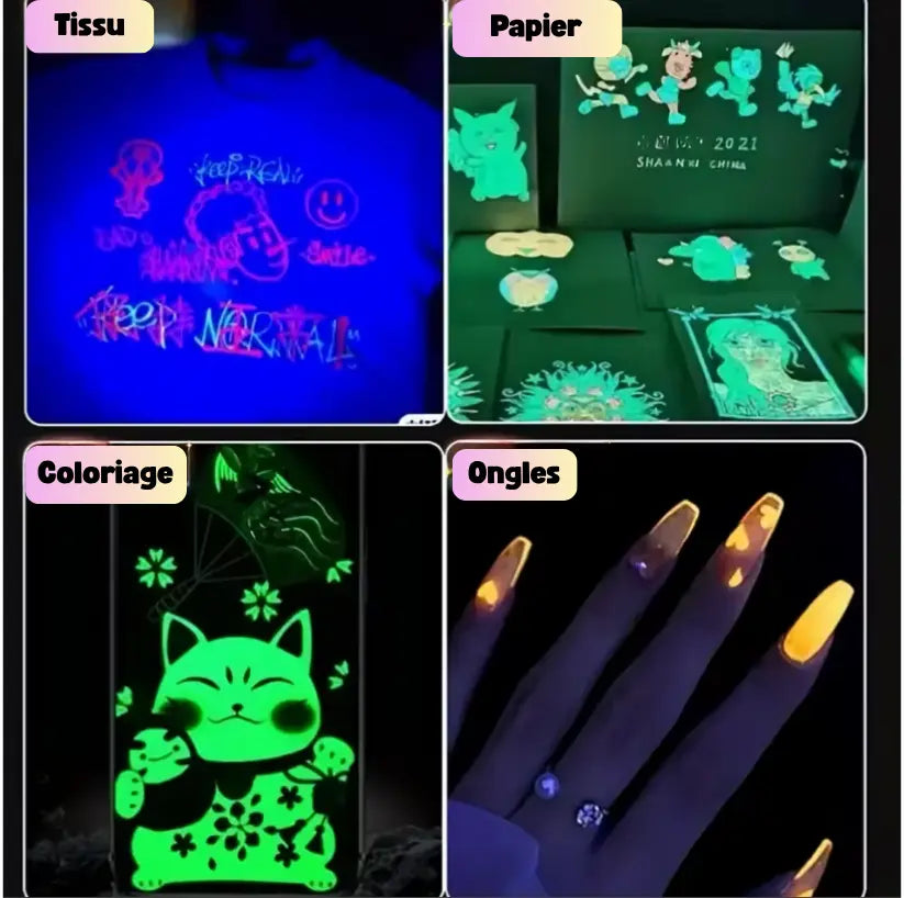 6 Surligneurs Néon “Night Glow” — Couleurs lumineuses qui brillent sous lumière noire (UV) — FAMICOLOR
