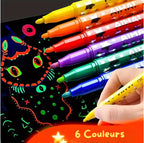 6 Surligneurs Néon “Night Glow” — Couleurs lumineuses qui brillent sous lumière noire (UV) — FAMICOLOR