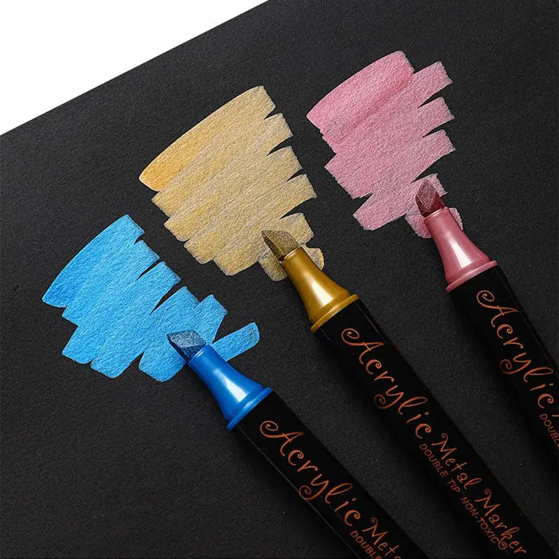 K-MIME —  Feutres Acryliques Métalliques à Double Embout (Graffiti) — 12/24 couleurs au choix — Antibavure, étanches, non toxiques — Papier, Verre, Pierres, Bois, Métal FAMICOLOR