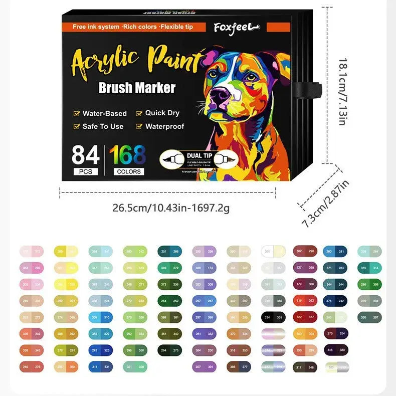 96/120/168 Colors Acrylic Paint Pens Brush Tip Double Head Marker For Rock Painting Wood Canvas Stone,Christmas Gift DIY Crafts FAMICOLOR