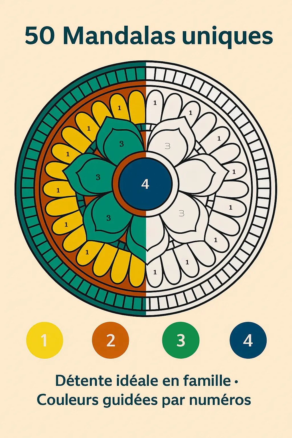 50 Mandalas Magiques – Détente & Créativité en Famille 🎨| Colorisation guidée par numéros FAMICOLOR