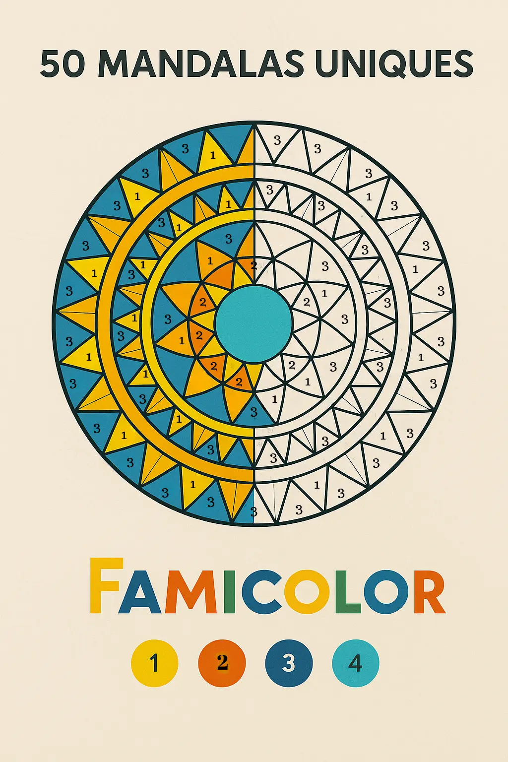 50 Mandalas Magiques – Détente & Créativité en Famille 🎨| Colorisation guidée par numéros FAMICOLOR